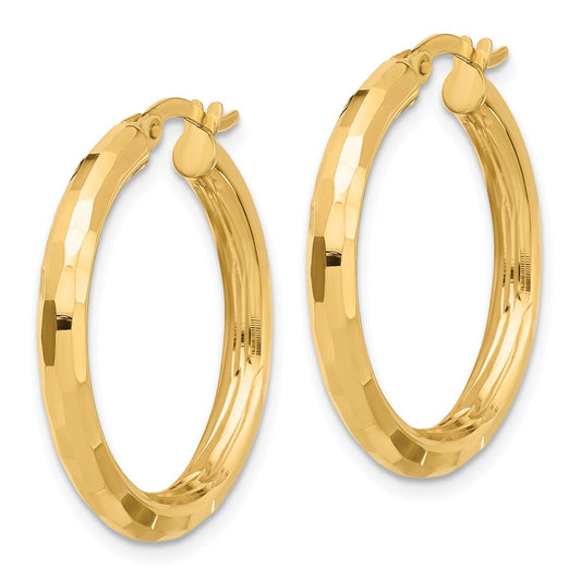 14K Yellow Gold Polished and Diamond-cut Hoop Earrings