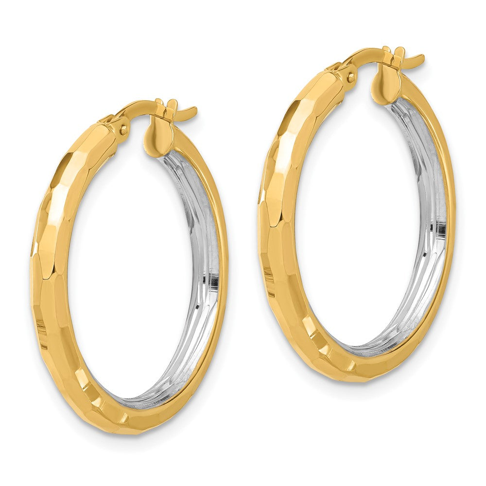 14K Two-Tone Gold Polished and Diamond-cut Hoop Earrings