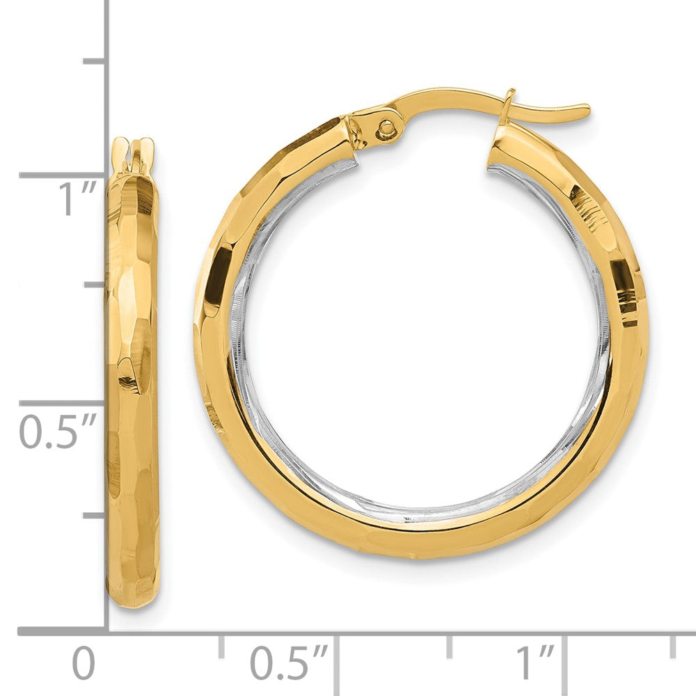 14K Two-Tone Gold Polished and Diamond-cut Hoop Earrings