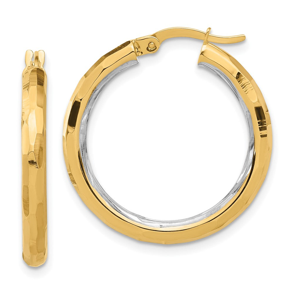 14K Two-Tone Gold Polished and Diamond-cut Hoop Earrings