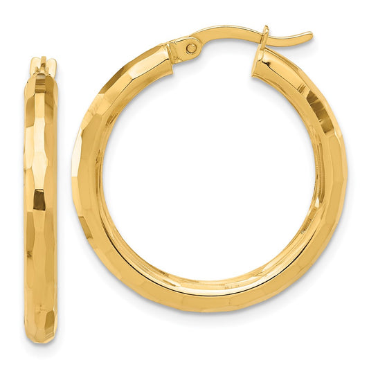 14K Yellow Gold Polished and Diamond-cut Hoop Earrings