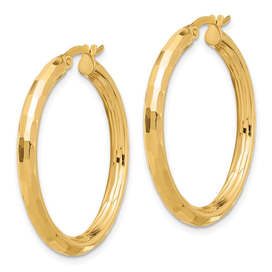 14K Yellow Gold Polished and Diamond-cut Hoop Earrings