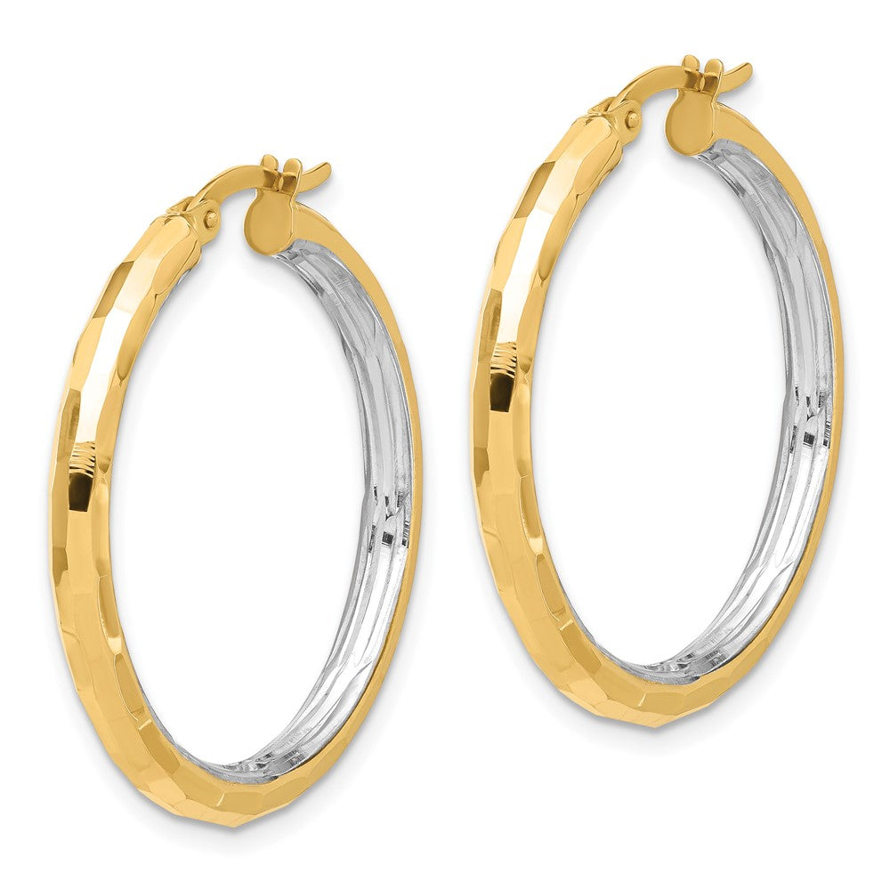 14K Two-Tone Gold Polished and Diamond-cut Hoop Earrings