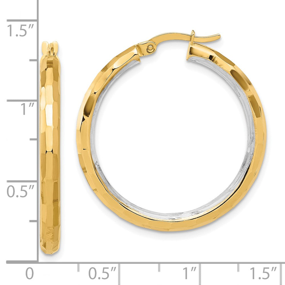 14K Two-Tone Gold Polished and Diamond-cut Hoop Earrings