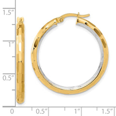 14K Two-Tone Gold Polished and Diamond-cut Hoop Earrings