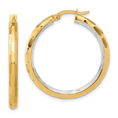 14K Two-Tone Gold Polished and Diamond-cut Hoop Earrings