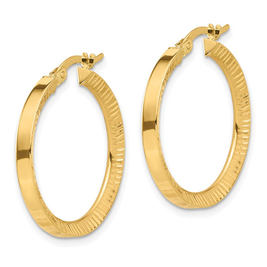 14K Yellow Gold Polished and Textured Hoop Earrings