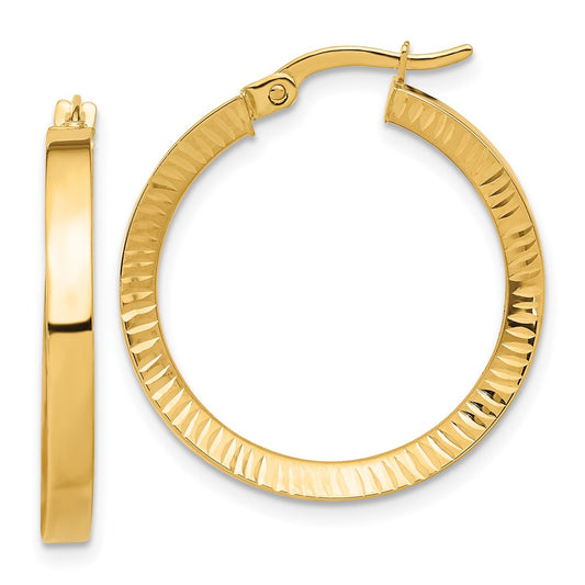 14K Yellow Gold Polished and Textured Hoop Earrings