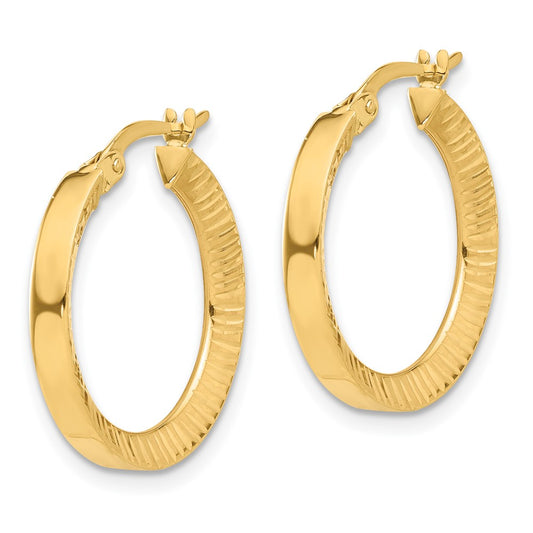 14K Yellow Gold Polished and Textured Hoop Earrings