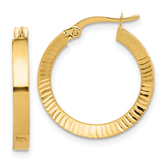 14K Yellow Gold Polished and Textured Hoop Earrings