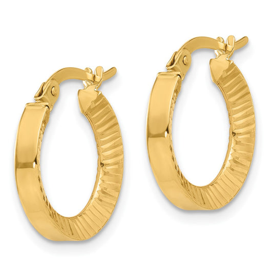 14K Yellow Gold Polished and Textured Hoop Earrings