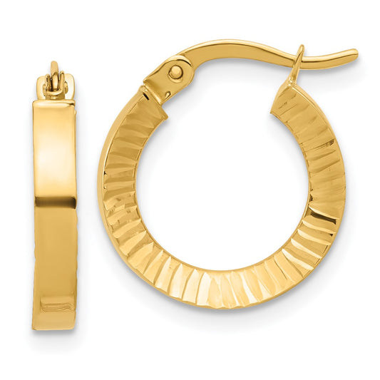 14K Yellow Gold Polished and Textured Hoop Earrings