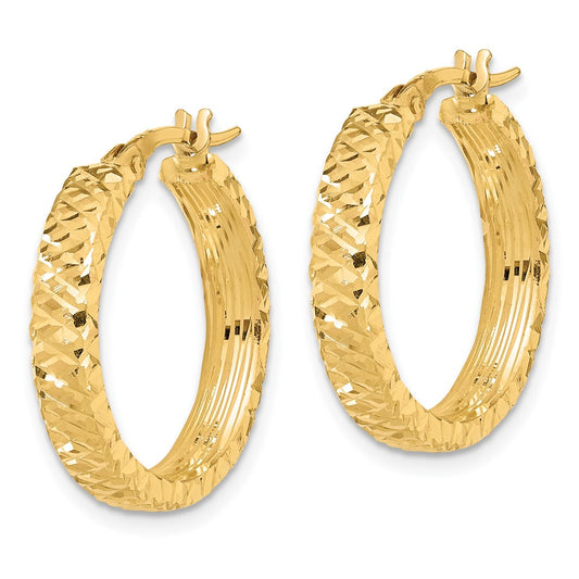 14K Yellow Gold Polished 4mm Diamond-cut Hoop Earrings