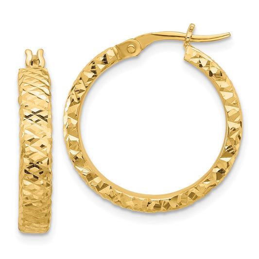 14K Yellow Gold Polished 4mm Diamond-cut Hoop Earrings