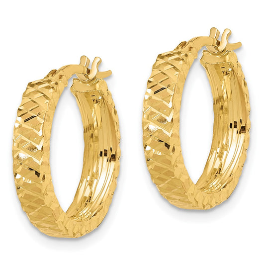 14K Yellow Gold Polished 4mm Diamond-cut Hoop Earrings