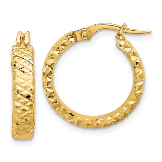 14K Yellow Gold Polished 4mm Diamond-cut Hoop Earrings