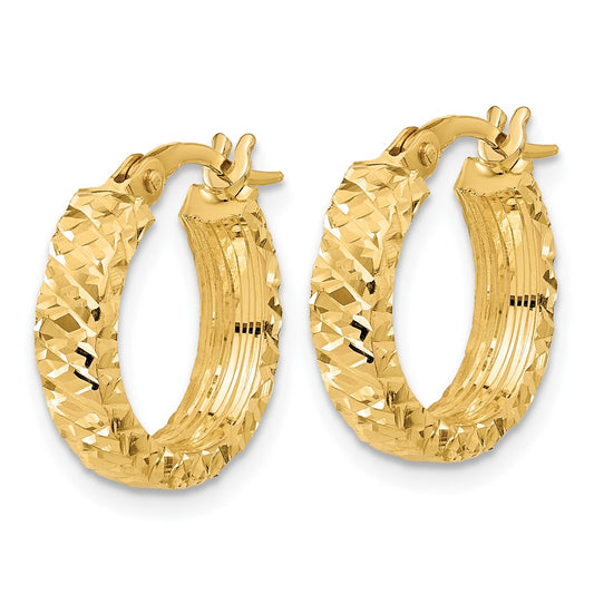 14K Yellow Gold Polished 4mm Diamond-cut Hoop Earrings