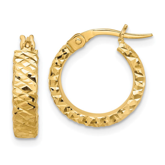 14K Yellow Gold Polished 4mm Diamond-cut Hoop Earrings