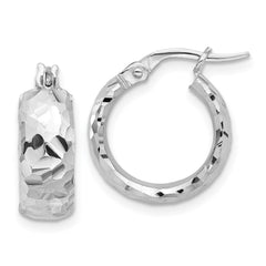 14K White Gold Polished and Diamond-cut 6mm Hoop Earrings