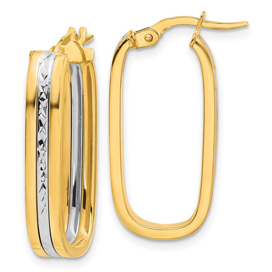 14K Two-Tone Gold Diamond-cut Oval Hoop Earrings