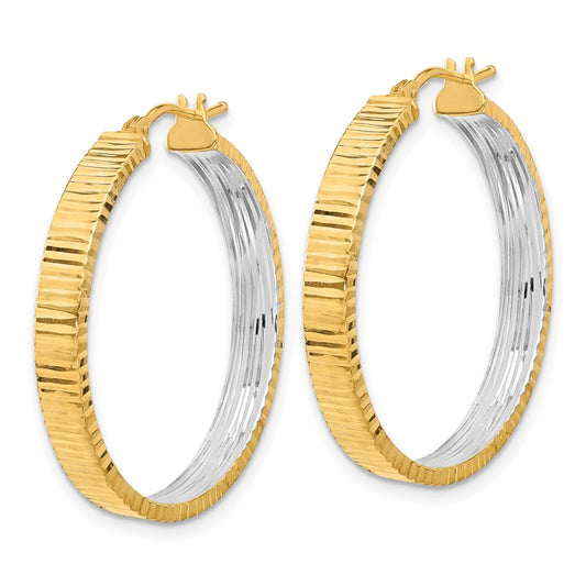 14K Two-Tone Gold Polished Diamond-cut Circle Hoop Earrings