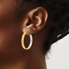 14K Two-Tone Gold Polished Diamond-cut Circle Hoop Earrings