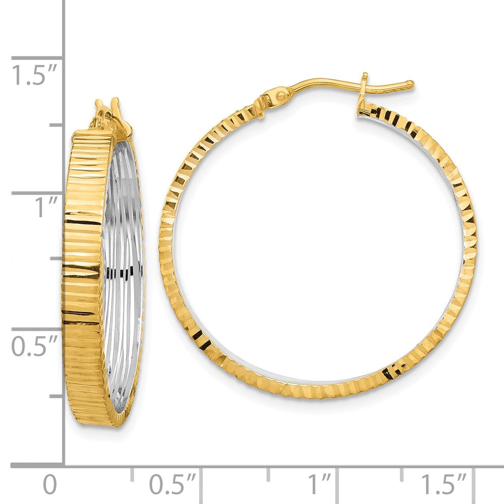 14K Two-Tone Gold Polished Diamond-cut Circle Hoop Earrings