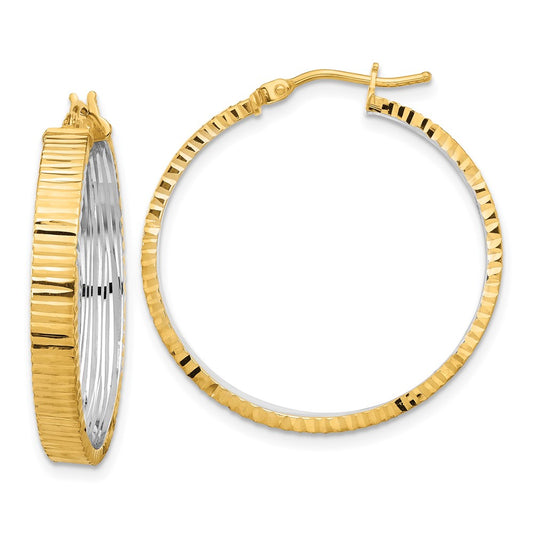 14K Two-Tone Gold Polished Diamond-cut Circle Hoop Earrings