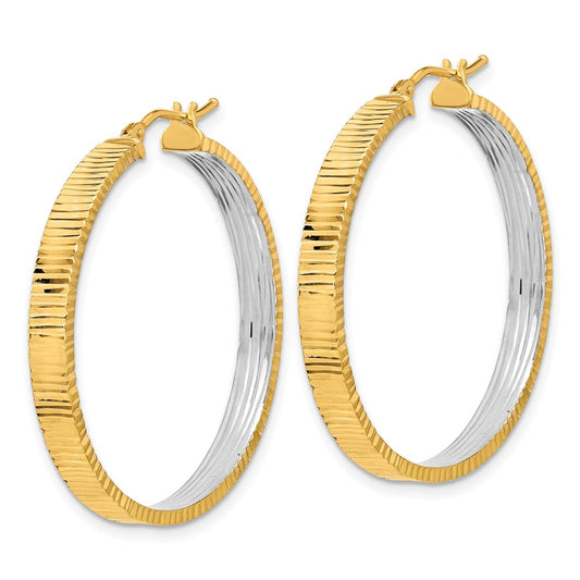 14K Two-Tone Gold Polished Diamond-cut Circle Hoop Earrings