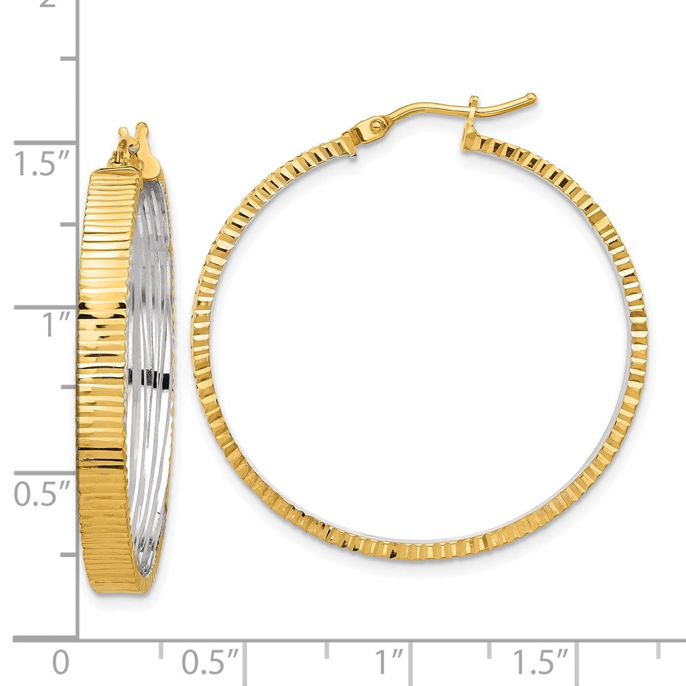 14K Two-Tone Gold Polished Diamond-cut Circle Hoop Earrings