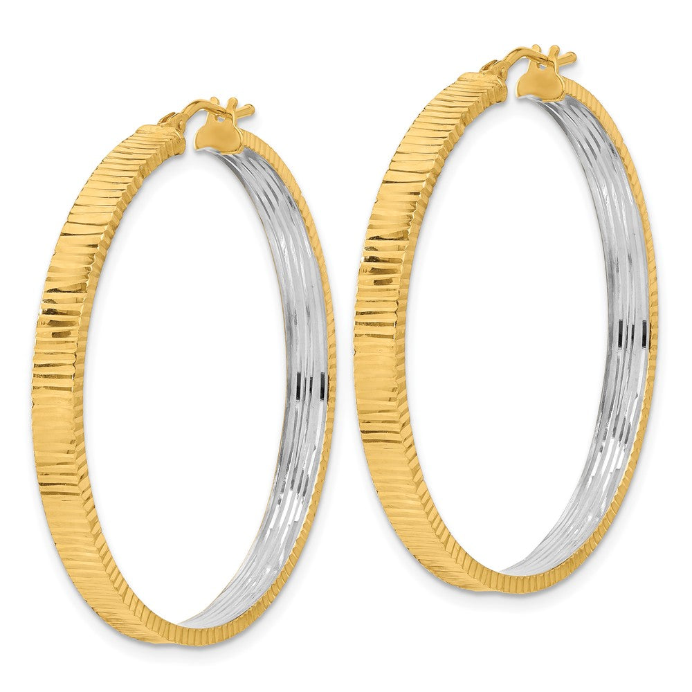 14K Two-Tone Gold Polished Diamond-cut Circle Hoop Earrings