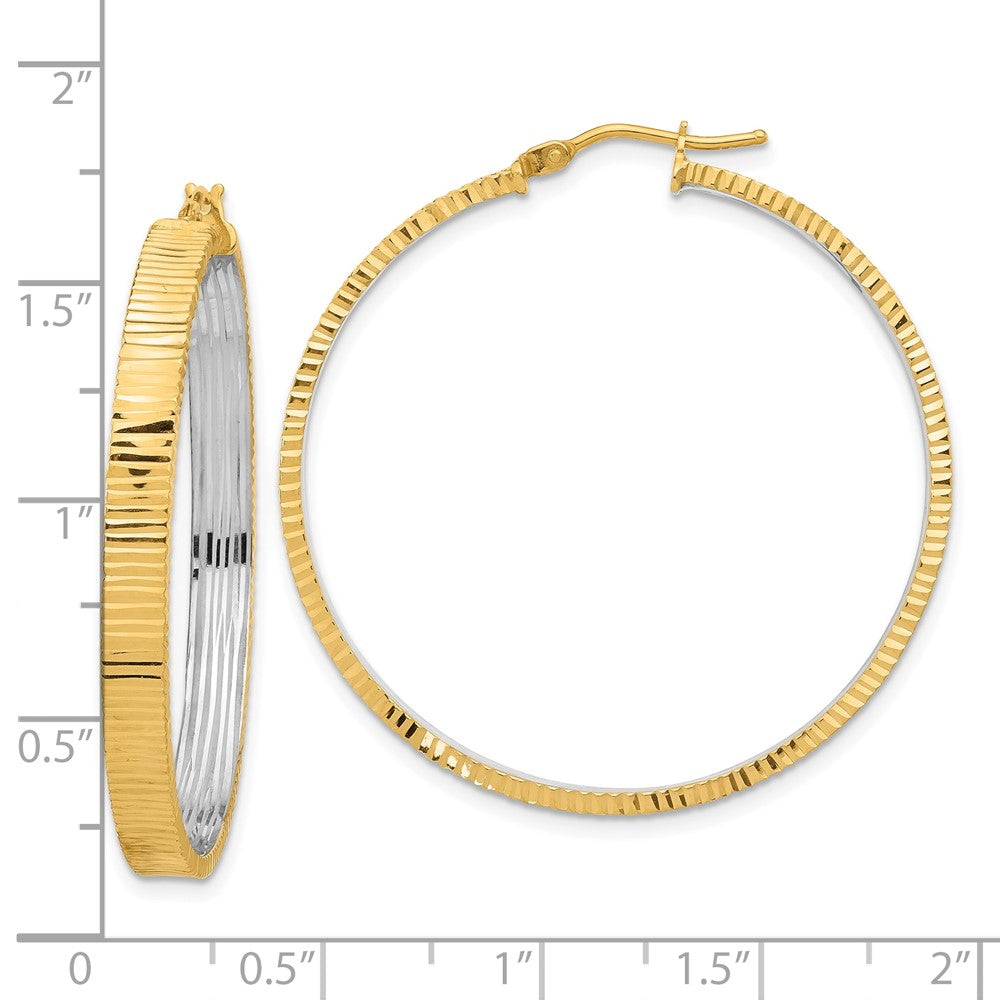 14K Two-Tone Gold Polished Diamond-cut Circle Hoop Earrings