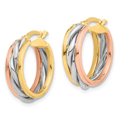 14K Tri-Color Gold Polished Hoop Earrings