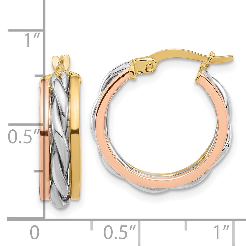 14K Tri-Color Gold Polished Hoop Earrings