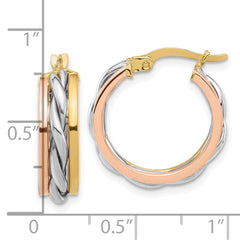 14K Tri-Color Gold Polished Hoop Earrings