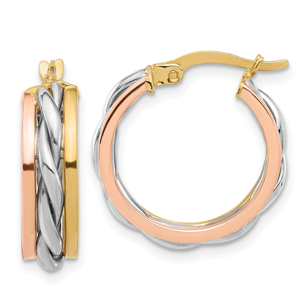 14K Tri-Color Gold Polished Hoop Earrings