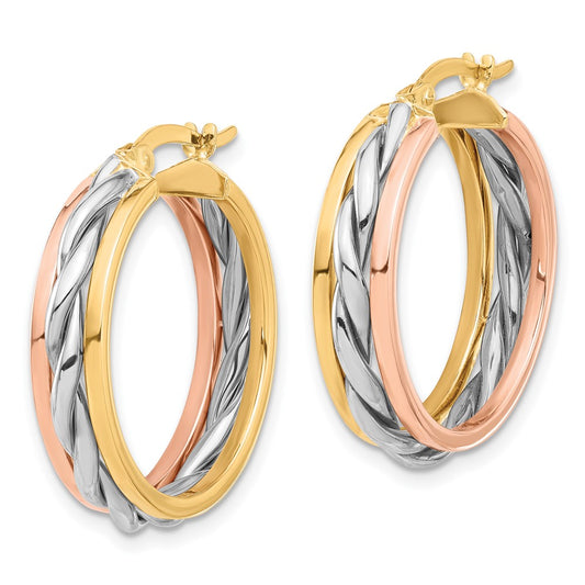 14K Tri-Color Gold Polished Hoop Earrings