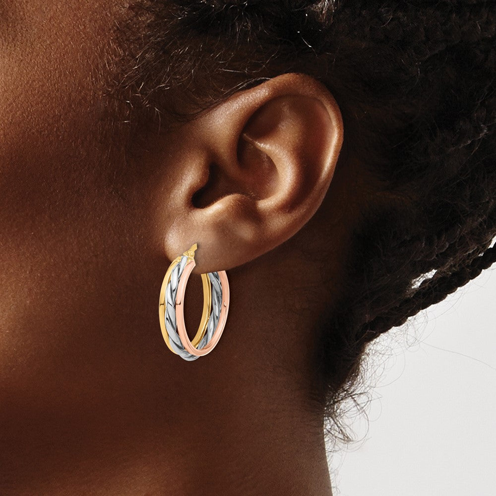 14K Tri-Color Gold Polished Hoop Earrings