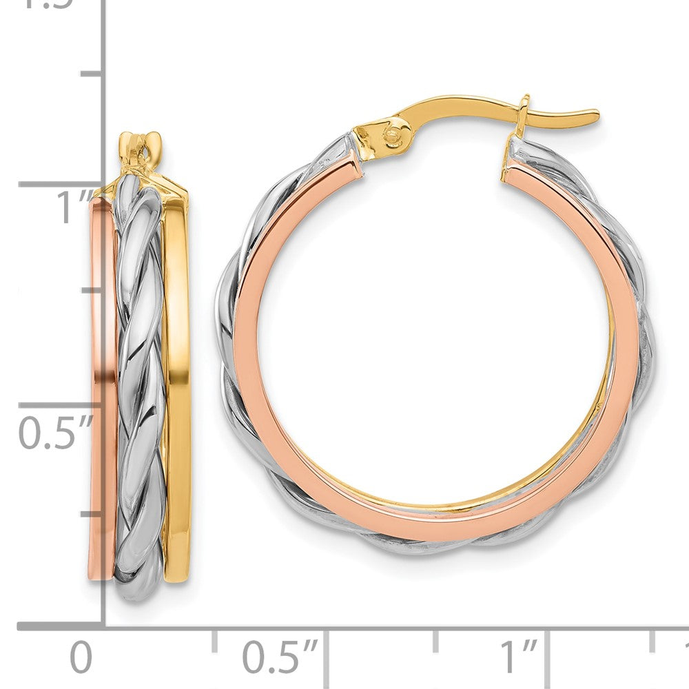 14K Tri-Color Gold Polished Hoop Earrings