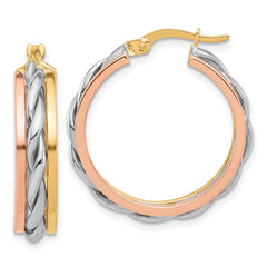 14K Tri-Color Gold Polished Hoop Earrings