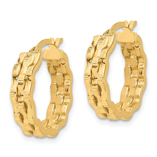 14K Yellow Gold Polished and Textured Hoop Earrings