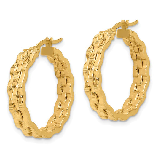 14K Yellow Gold Polished and Textured Hoop Earrings