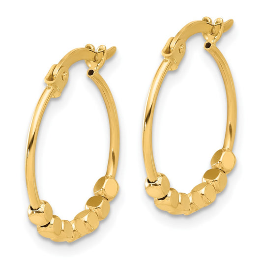 14K Yellow Gold Polished Beads Hoop Earrings