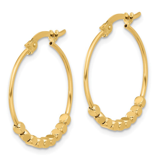 14K Yellow Gold Polished Beads Hoop Earrings