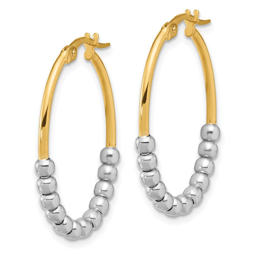 14K Two-Tone Gold Polished Beaded Oval Hoop Earrings