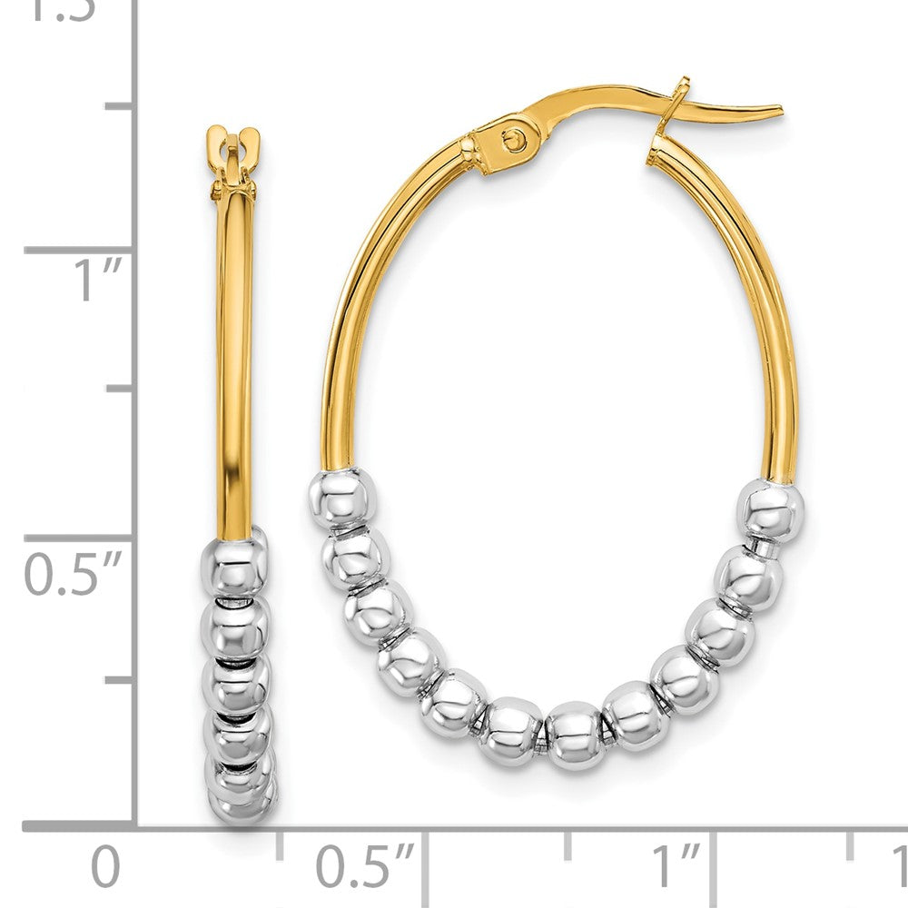14K Two-Tone Gold Polished Beaded Oval Hoop Earrings