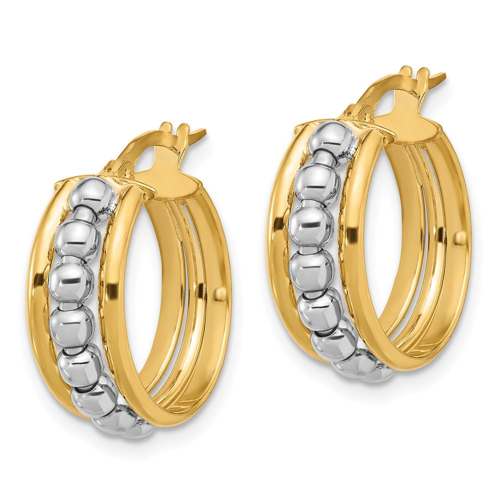 14K Two-Tone Gold Polished and Beaded Hoop Earrings