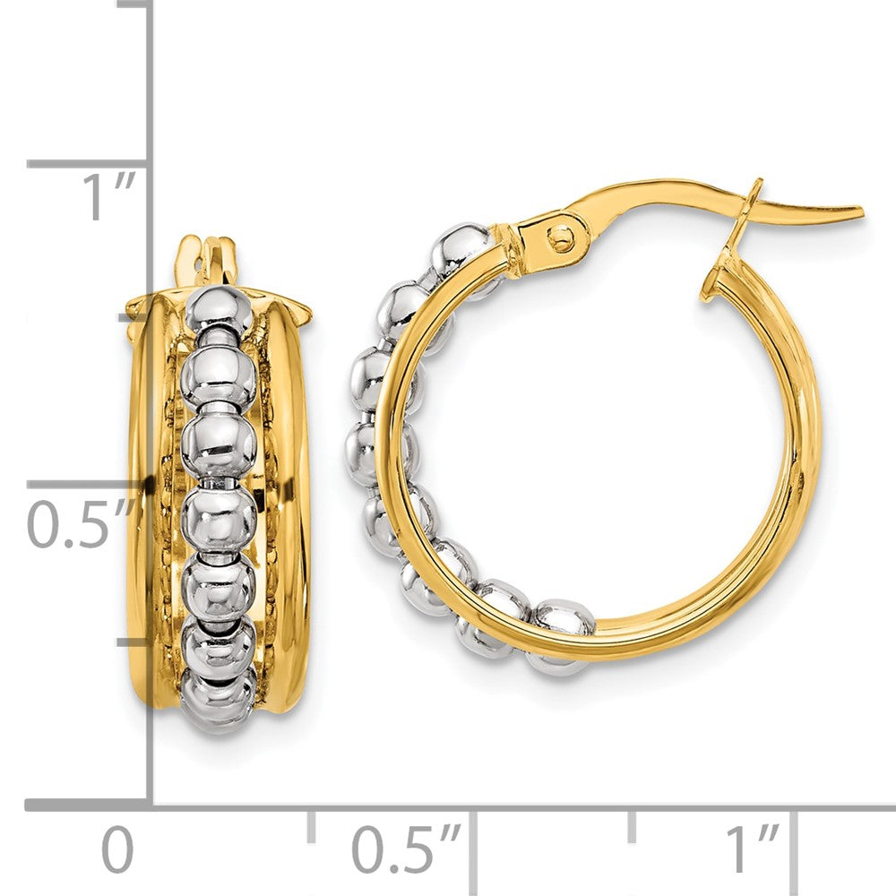 14K Two-Tone Gold Polished and Beaded Hoop Earrings