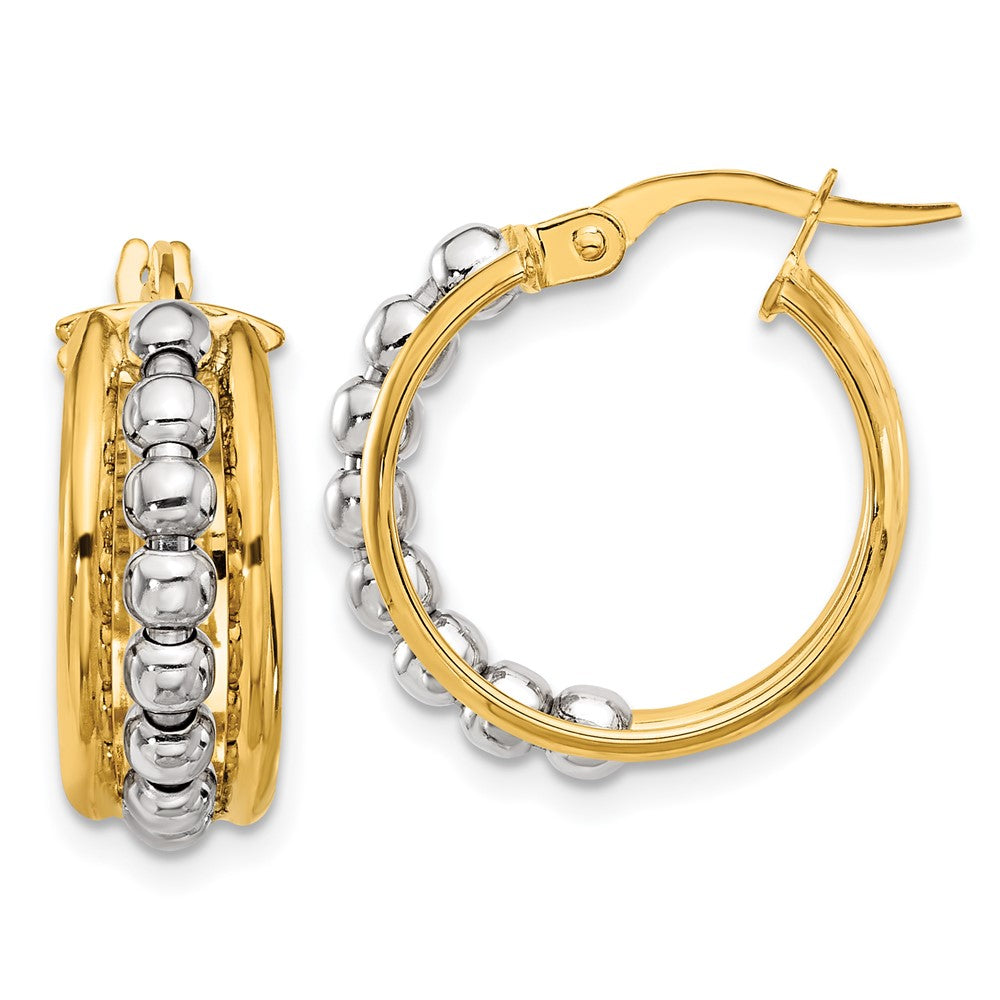 14K Two-Tone Gold Polished and Beaded Hoop Earrings