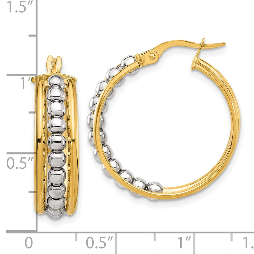 14K Two-Tone Gold Polished and Beaded Hoop Earrings